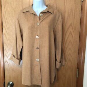 Vintage 1990s Infatuation Lightweight Tan Top Linen Look Shirt Shacket 8